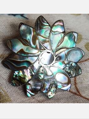 Abalone Alpaca Sterling Silver Mexico Signed Jose N 5 N5 Vintage Brooch